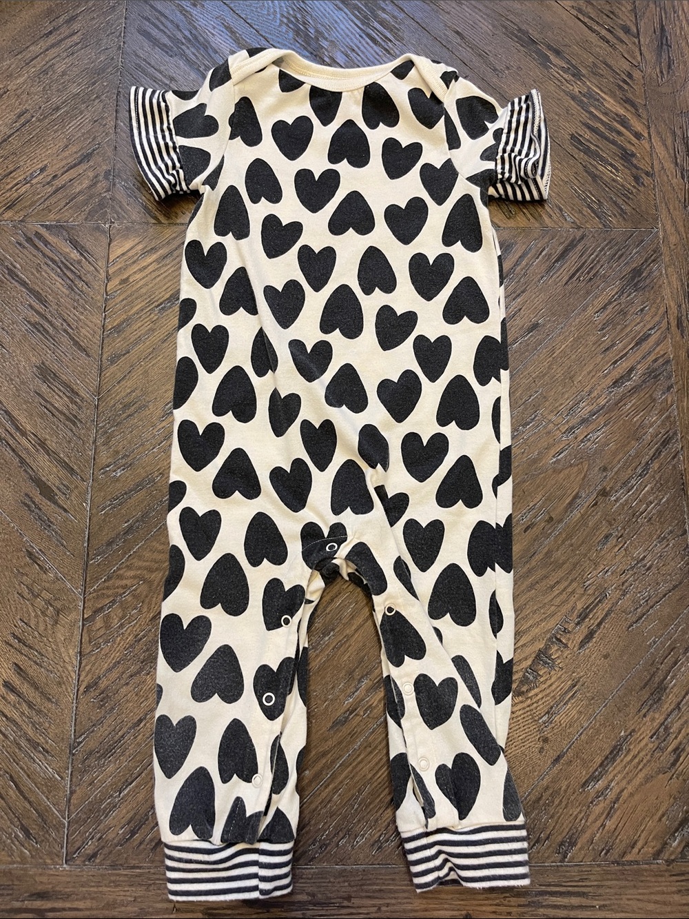 Cat & Jack Cream One-Piece with Black Heart Print Romper